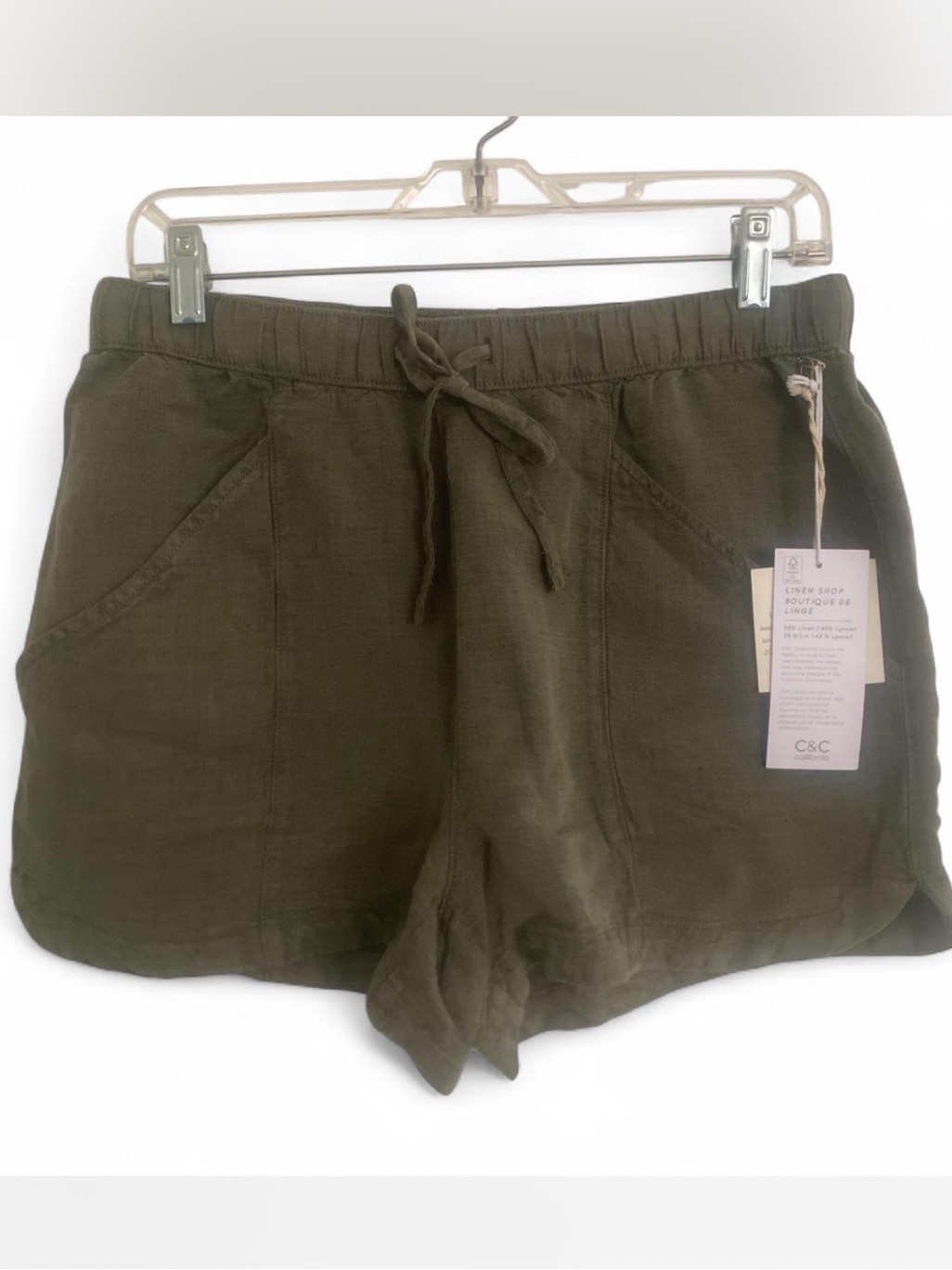 Nwt C&C California Olive Green Linen Blend Elastic Waist Shorts Size 8